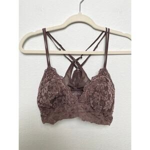 Aerie Lace Bralette Brown Floral Lace Racerback Bralette Size Medium